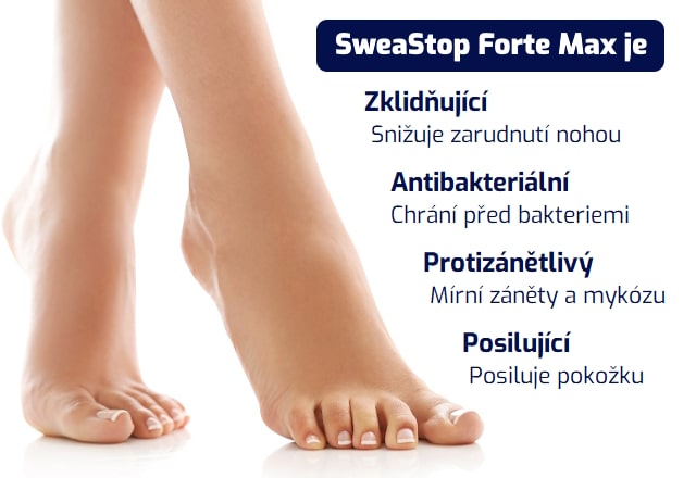 sweatstop forte max snižuje zarudnutí nohou, sprej na mykózu nohou, sprej proti pocení a zápachu nohou